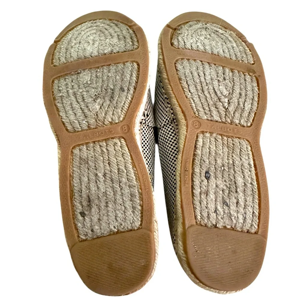 TALBOTS Izzy Ivory/Black Checkered Scalloped ESPADRILLES Size 8 M